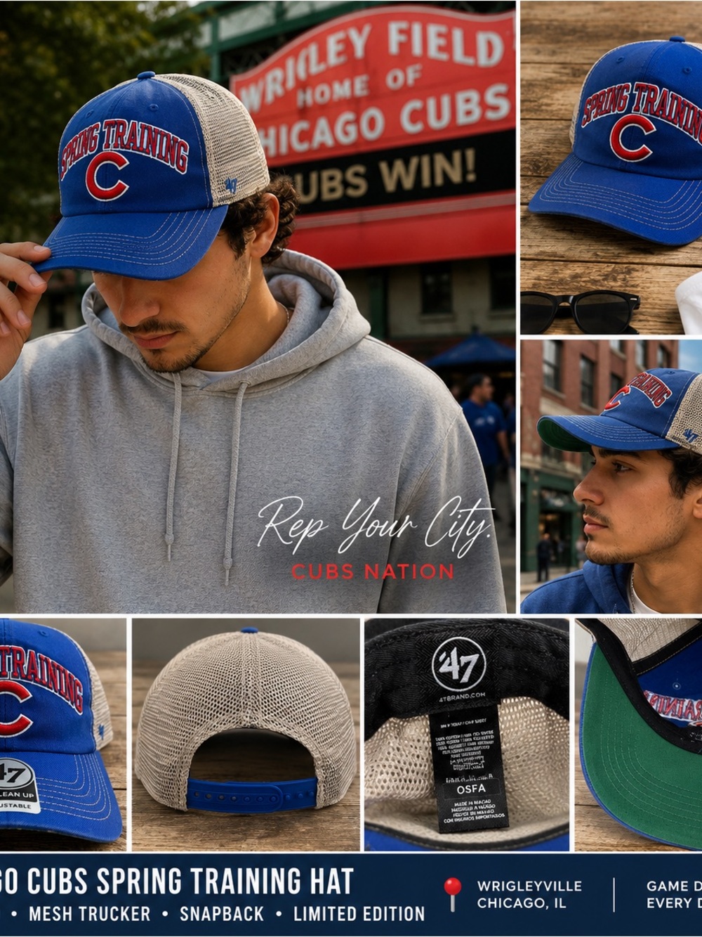 Chicago Cubs Spring Training Hat 47 Brand Blue Mesh Trucker Snapback MLB Cap